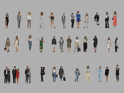 Group of People with Various Poses Different Fashion Styles and Casual and Formal Outfits 3d model