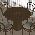 Round Wooden Dining Table Set With Four Upholstered Chairs And Pine Cone Decor 3d model