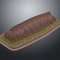 Long Building Model With Brown Roof And Green Yellow Plants On Light Base