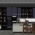 Elegant Modern Kitchen Interior Design With Marble Island Counter And Cabinets 3d model