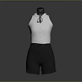 White Sleeveless Top With Black Ribbon Tie And Black Shorts Outfit