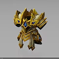 Golden Ornate Mechanical Armor With Blue Gems Spiked Geometric Design