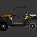 Orange And White Striped Open Frame Off Road Vehicle With Large Tires And Two Seats