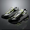 White And Gray Sneakers With Yellow Accents Stripe Design And Air Cushion Sole