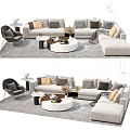 Modern Light Gray Sofa With Round Coffee Table Decorative Pillows And Neutral Rug 3d model