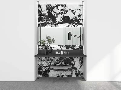 Modern Marble Dressing Table With Mirror Table Lamp And Stool Decorations 3d model