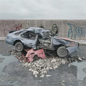 Rubble pile abandoned car 3d model