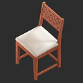 Solid Wood Single Chair With Carved Backrest And Light Colored Cushion 3d model