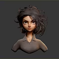 3D Model of a Woman with Short Wavy Hair in Collared Shirt Against Dark Background