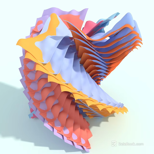 Colorful Folded Garden Ornament With Wavy Layered Structure For Outdoor Decor 3d model 