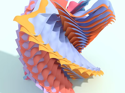 Colorful Folded Garden Ornament With Wavy Layered Structure For Outdoor Decor 3d model