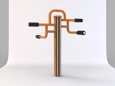 Outdoor Fitness Equipment With Orange Silver Frame And Black Grip Handles For Upper Body Workout 3d model