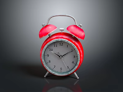 Red Alarm Clock With Double Bells Silver Stand White Dial And Black Numbers 3d model