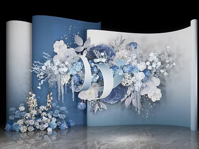 Modern American Chen Blue Wedding Welcome Area 3d model