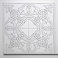 Symmetrical Wooden Parquet Floor With Intricate White Geometric Curl Patterns