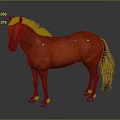 Orange Horse with Brown Mane and Tail Standing Against Gray Background 3d model