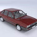 Classic Red Sedan Car With Shiny Body And White Wheels Design