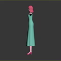 Woman with Pink Hair Full Body in Turquoise Dress Standing Arms Outstretched against Gray Background