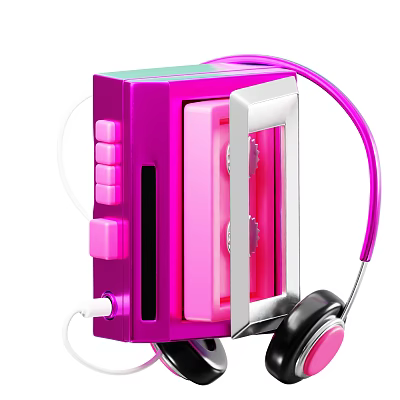 Vibrant Pink Entertainment Electronics with Headphones Open Tape Slot and Transparent Window 3d model