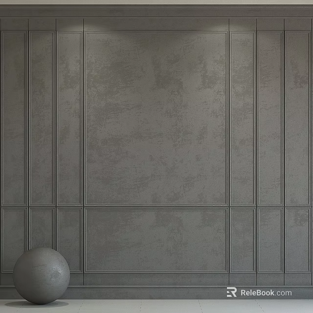 Textured Gray Wall Components With Vertical Stripes Square Panels And White Sphere 3d model