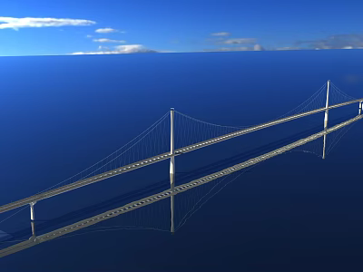 Modern Cable Stayed Bridge Spanning Blue Water With Clear Reflection And Blue Sky 3d model
