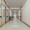 Hospital Outpatient Clinic Corridor With Doors Waiting Chairs And Lights