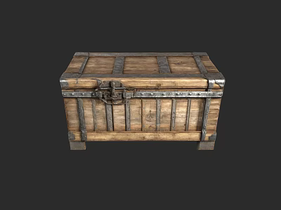 Vintage Wooden Storage Chest with Reinforced Metal Straps Lockable Design and Rustic Craftsmanship 3d model