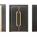 Elegant Black Double Doors With Gold Accents And Decorative Handles
