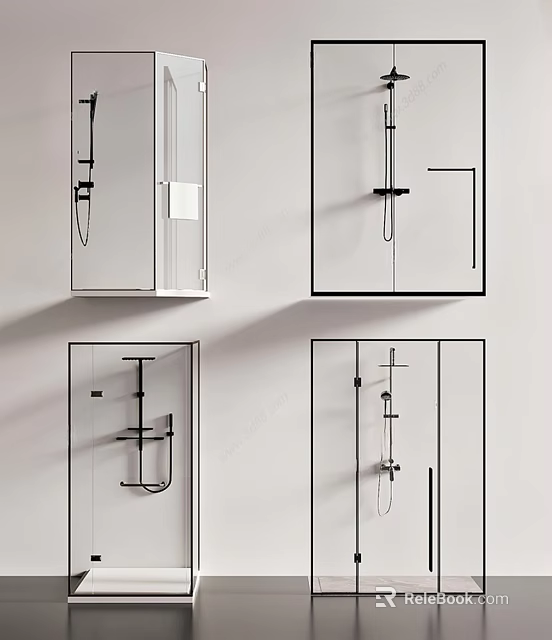 Modern Shower Enclosures With Glass Doors Black Frames And Shower Fixtures 3d model 
