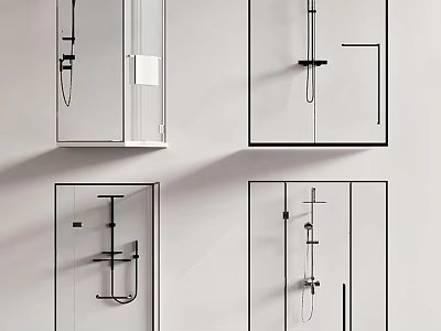 Modern Shower Enclosures With Glass Doors Black Frames And Shower Fixtures 3d model
