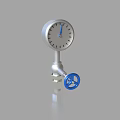 Silver Dial Clock With Blue Valve Handle And Metal Stand Design 3d model