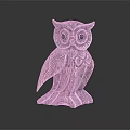 Intricate Carved Metallic Owl Decorative Figurine Set With Feather Details On Black Display Surface