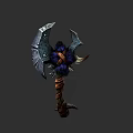 Mythical Double Bladed Axe With Blue Feather Accents And Wooden Handle