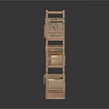 Wooden Storage Shelf With Multiple Layers Holding Various Boxes And Storage Containers 3d model