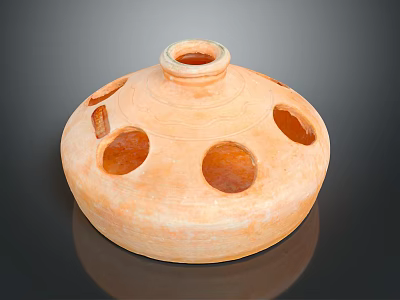 Traditional Handcrafted Orange Terracotta Vessel With Circular Holes And Top Opening 3d model