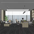Modern Office Interior With Sofa Desk Computer Plant And City View Windows 3d model