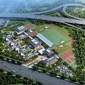 School Campus Buildings With Football Field Basketball Courts Lush Greenery And Surrounding Roads