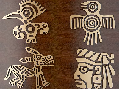 Traditional Carved Patterns Featuring Animal And Human Figures On Wooden Surface 3d model
