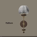 Poliform Wall Lamp With White Fabric Shade Wooden Base And Golden Bracket