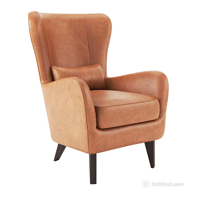 Brown Leather Single Sofa With Armrest And Dark Colored Legs 3d model