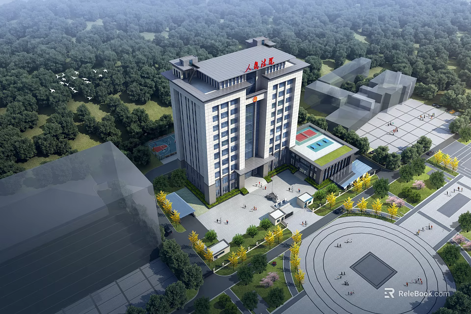 Aerial Planning of Modern Hospital Building With Greenery Plaza and Road Layout 3d model 