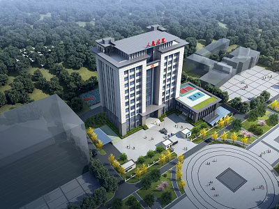 Aerial Planning of Modern Hospital Building With Greenery Plaza and Road Layout 3d model