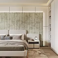 Modern Bedroom Interior Design With Green Textured Accent Wall King Size Bed And Wardrobe