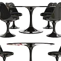 Modern White Dining Table and Chair Set with Round Top and Gold Cushions