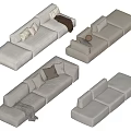 Modern Light Colored Sectional Sofa With Multiple Cushions And Throw Blanket Configurations 3d model