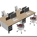 Ergonomic Office Desk and Chair Set with Computer Monitors Mesh Seats Orange Dividers for Modern Workspace