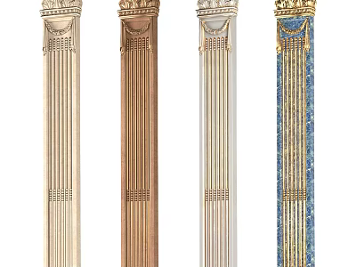 Ornate Classical Columns With Carved Tops Fluted Shafts Various Colors And Decorative Gold Accents 3d model