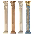 Ornate Classical Columns With Carved Tops Fluted Shafts Various Colors And Decorative Gold Accents