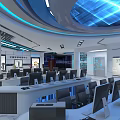 Modern Control Room with Multiple Computer Monitors Large Display Screen and Modern Lighting 3d model