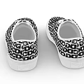 Casual Low Top Canvas Shoes with Black and White Repeating Letter Print and White Sole